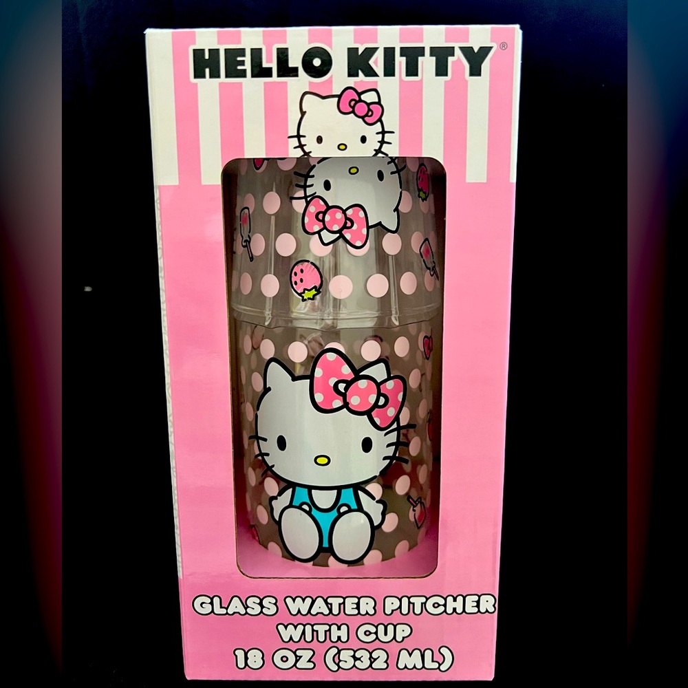 Hello Kitty Dining  Glass Water Pitcher And Cup